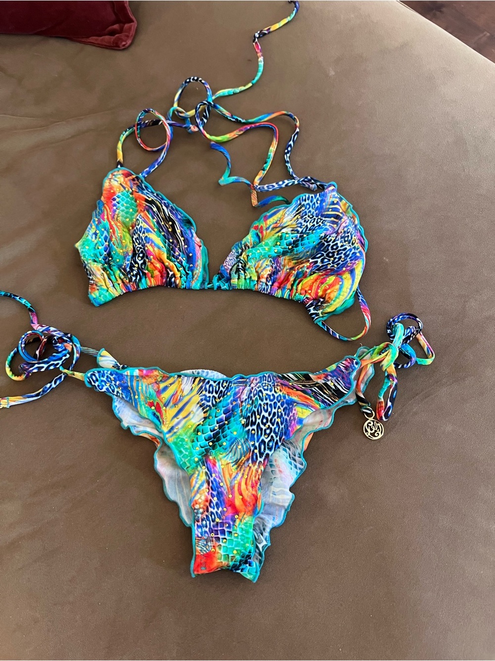 Luli Fama Multicolor Ruffle Tie-Side Bikini
